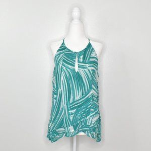 Banana Republic Tiered Sleeveless Chiffon Halter Top Teal White Size M New
